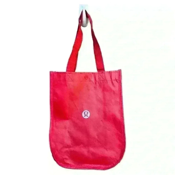 Lot of 2 Lululemon logo red & white SMALL reusable tote shopping bags - Picture 3 of 8
